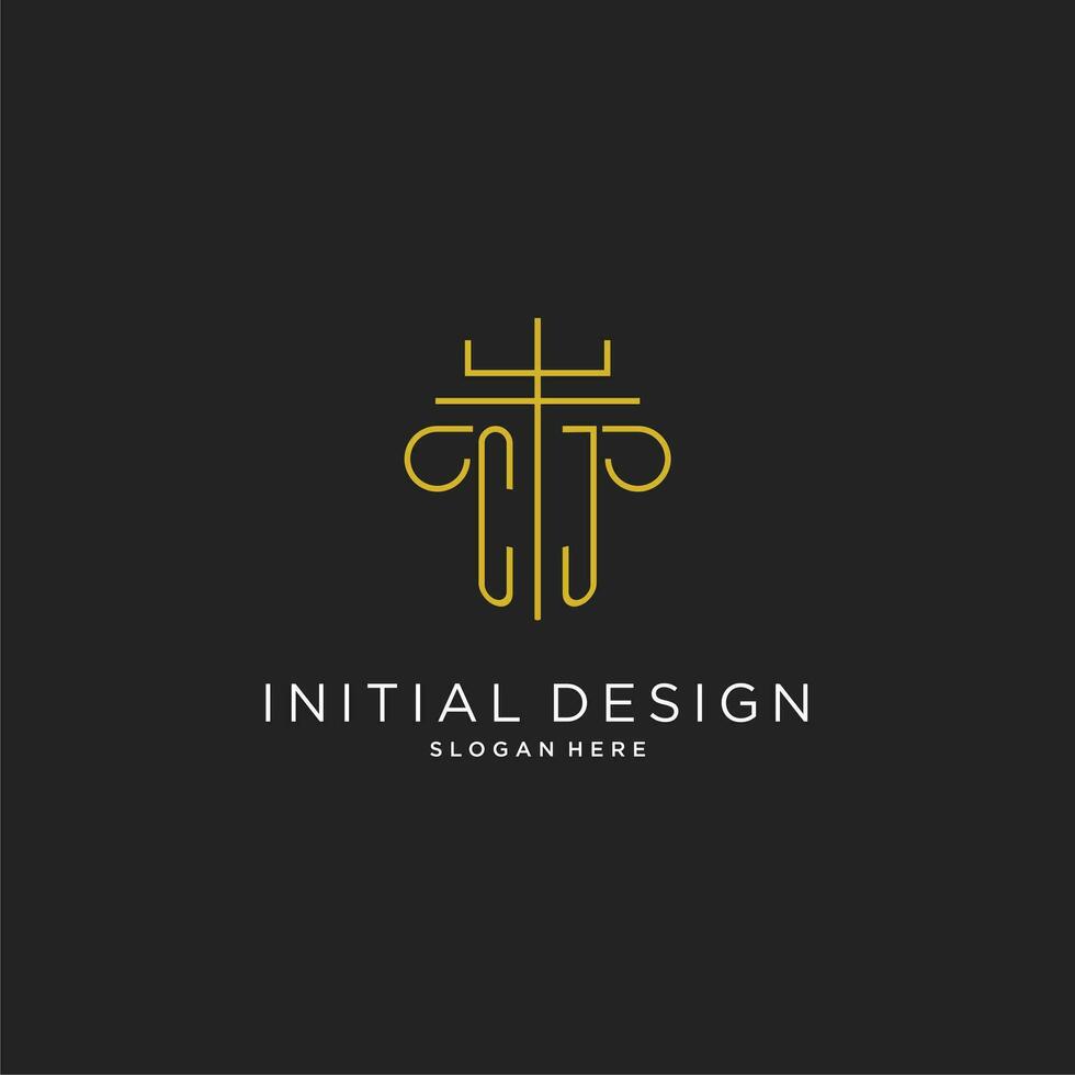 CJ initial with monoline pillar logo style, luxury monogram logo design for legal firm vector