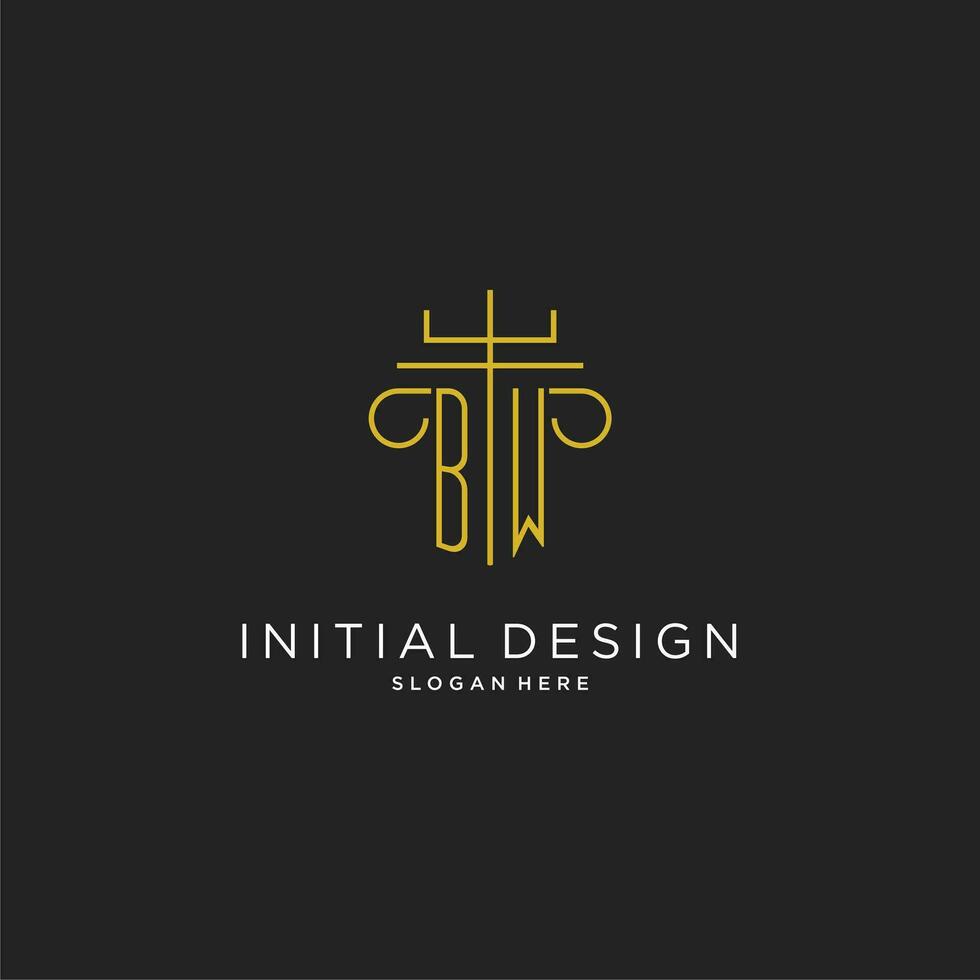 BW initial with monoline pillar logo style, luxury monogram logo design for legal firm vector