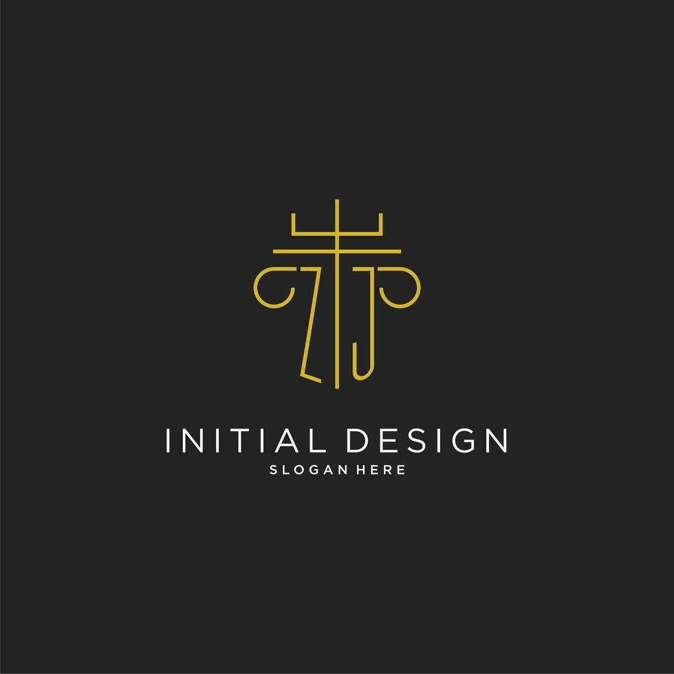 ZJ initial with monoline pillar logo style, luxury monogram logo design for legal firm vector