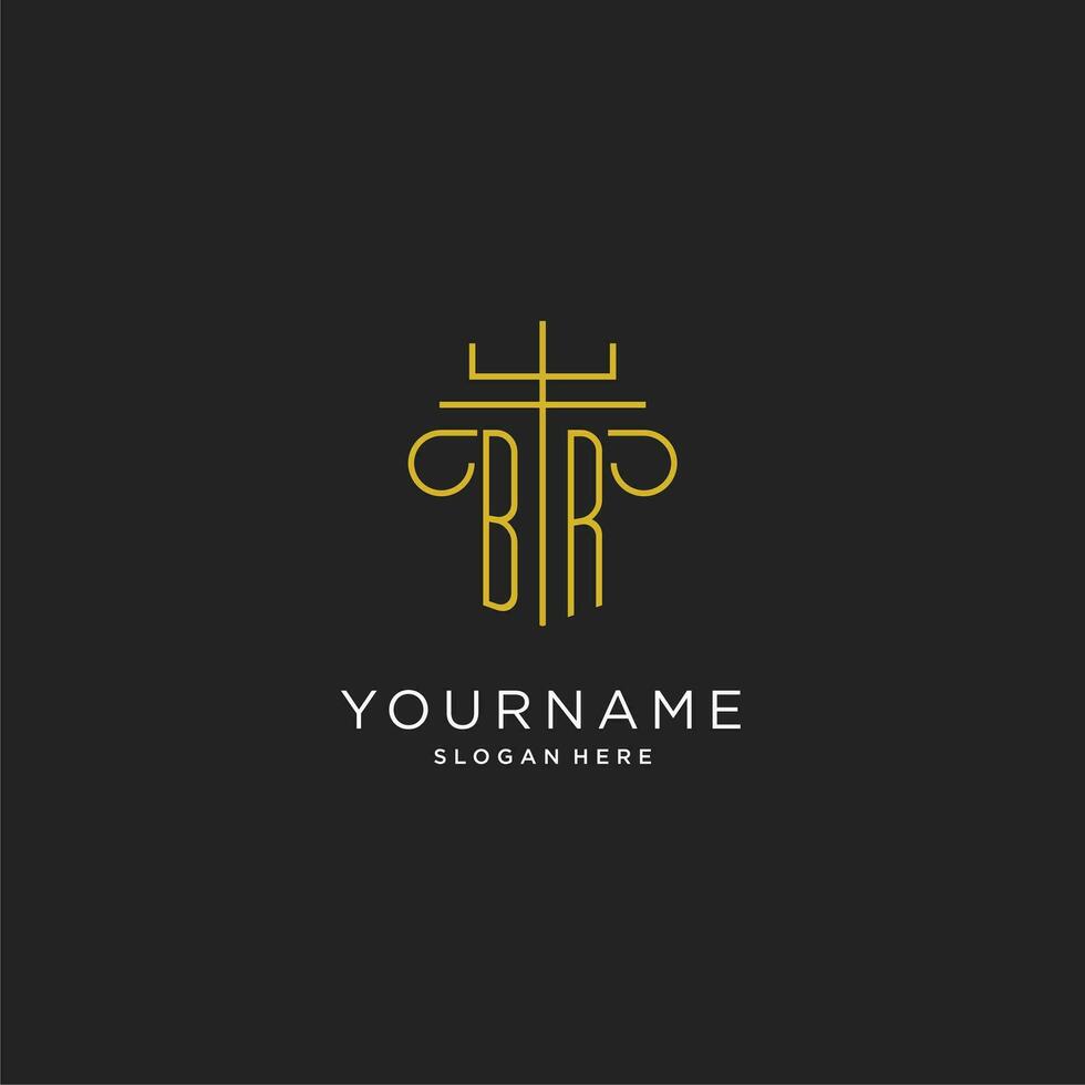 BR initial with monoline pillar logo style, luxury monogram logo design for legal firm vector