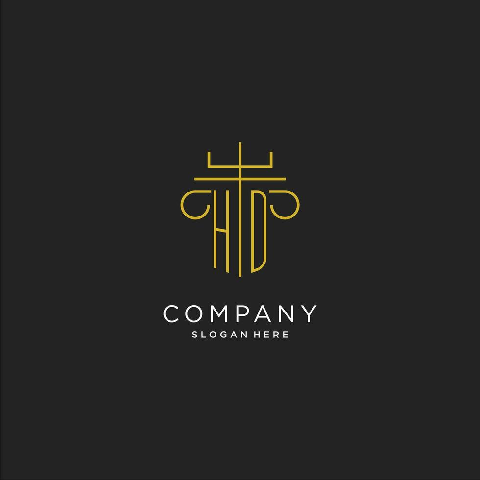 hd inicial con monoline pilar logo estilo, lujo monograma logo diseño para legal firma vector