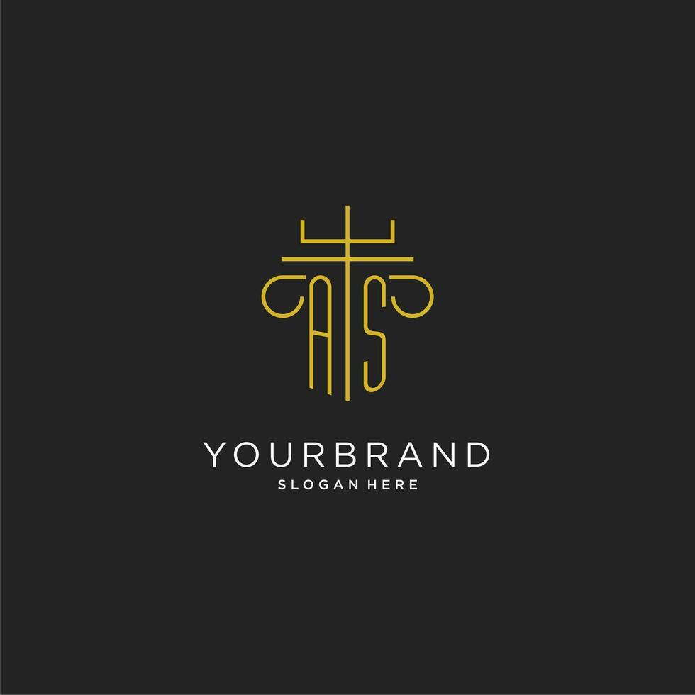 AS initial with monoline pillar logo style, luxury monogram logo design for legal firm vector