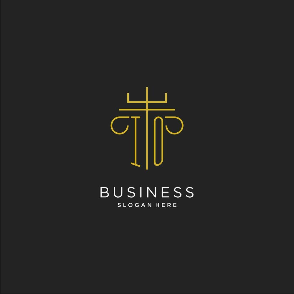 IO initial with monoline pillar logo style, luxury monogram logo design for legal firm vector