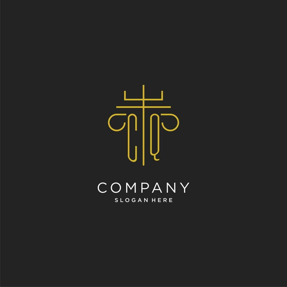 cq inicial con monoline pilar logo estilo, lujo monograma logo diseño para legal firma vector