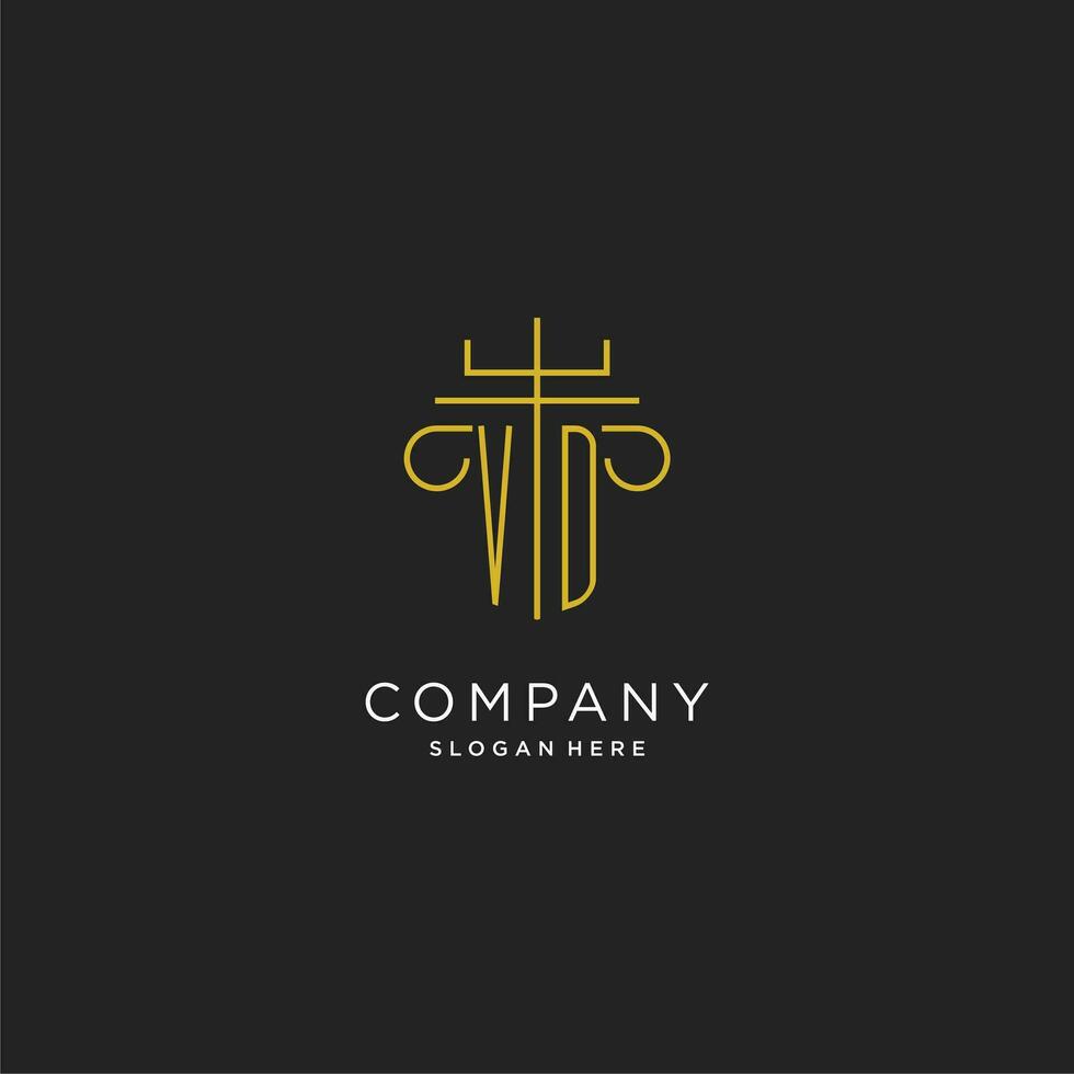 VD initial with monoline pillar logo style, luxury monogram logo design for legal firm vector