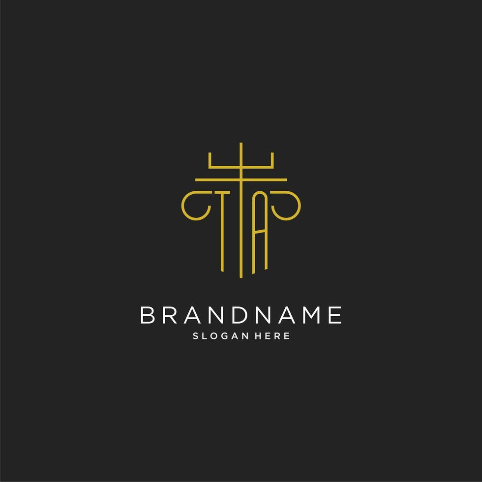 TA initial with monoline pillar logo style, luxury monogram logo design for legal firm vector