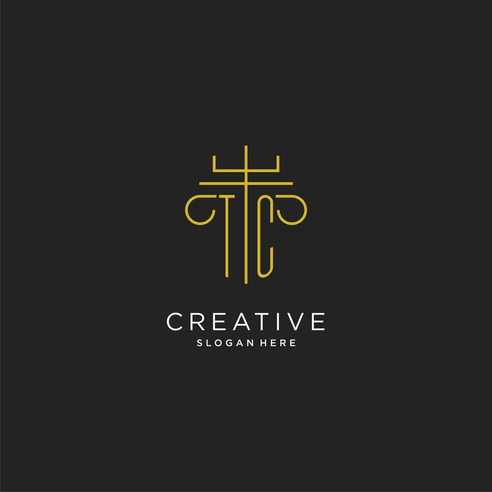 TC initial with monoline pillar logo style, luxury monogram logo design for legal firm vector