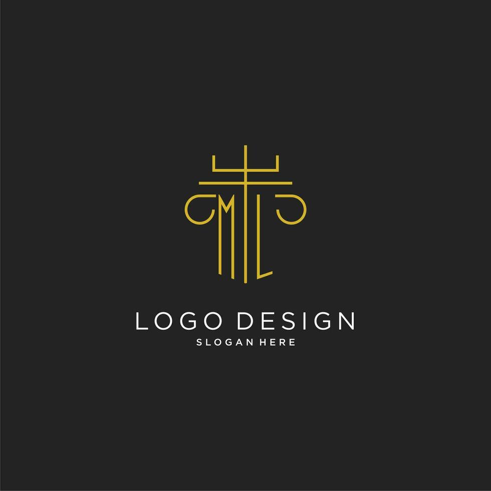 ml inicial con monoline pilar logo estilo, lujo monograma logo diseño para legal firma vector