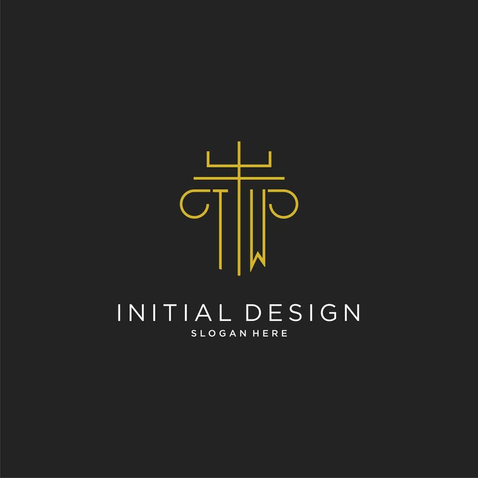 TW initial with monoline pillar logo style, luxury monogram logo design for legal firm vector