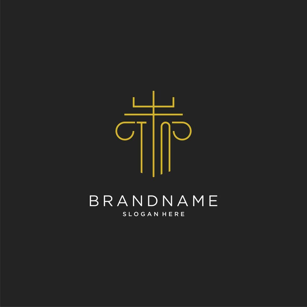 TN initial with monoline pillar logo style, luxury monogram logo design for legal firm vector