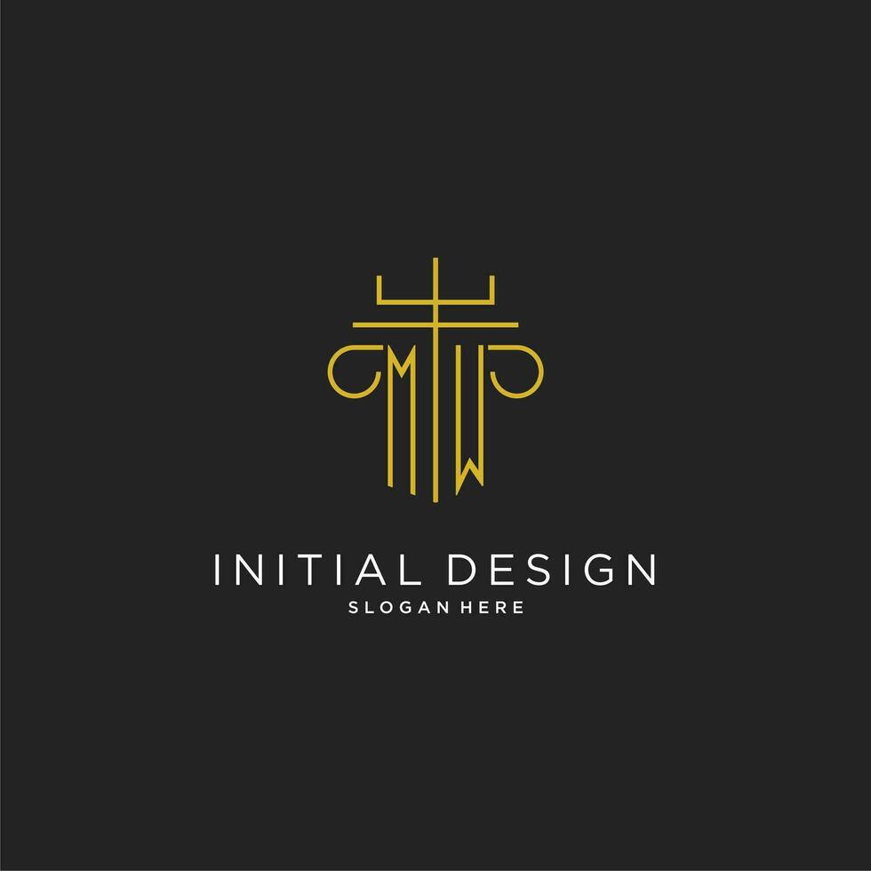 MW initial with monoline pillar logo style, luxury monogram logo design for legal firm vector