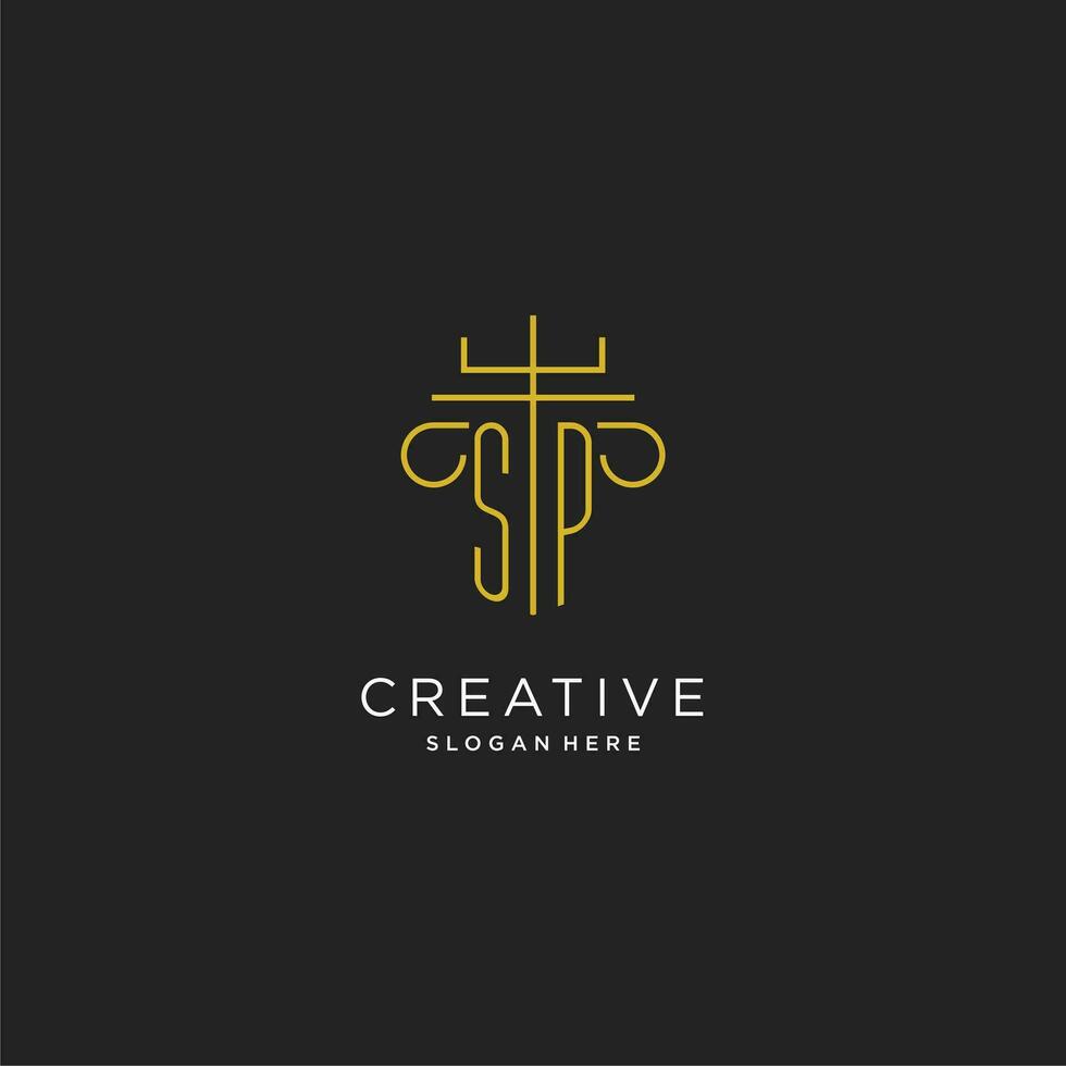 SP initial with monoline pillar logo style, luxury monogram logo design for legal firm vector