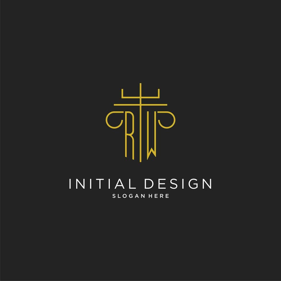 RW initial with monoline pillar logo style, luxury monogram logo design for legal firm vector