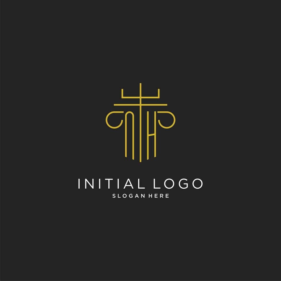 NH initial with monoline pillar logo style, luxury monogram logo design for legal firm vector