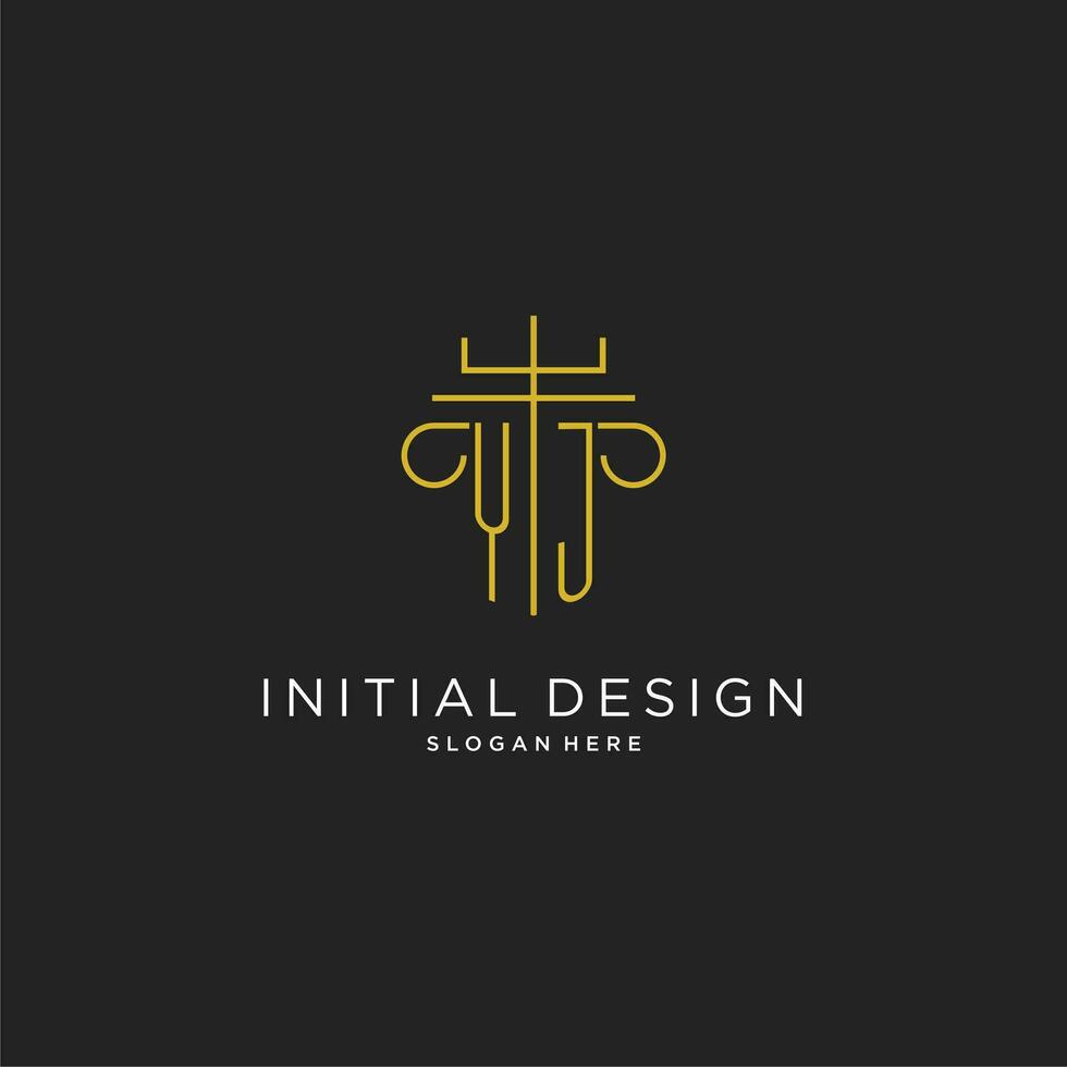 yj inicial con monoline pilar logo estilo, lujo monograma logo diseño para legal firma vector