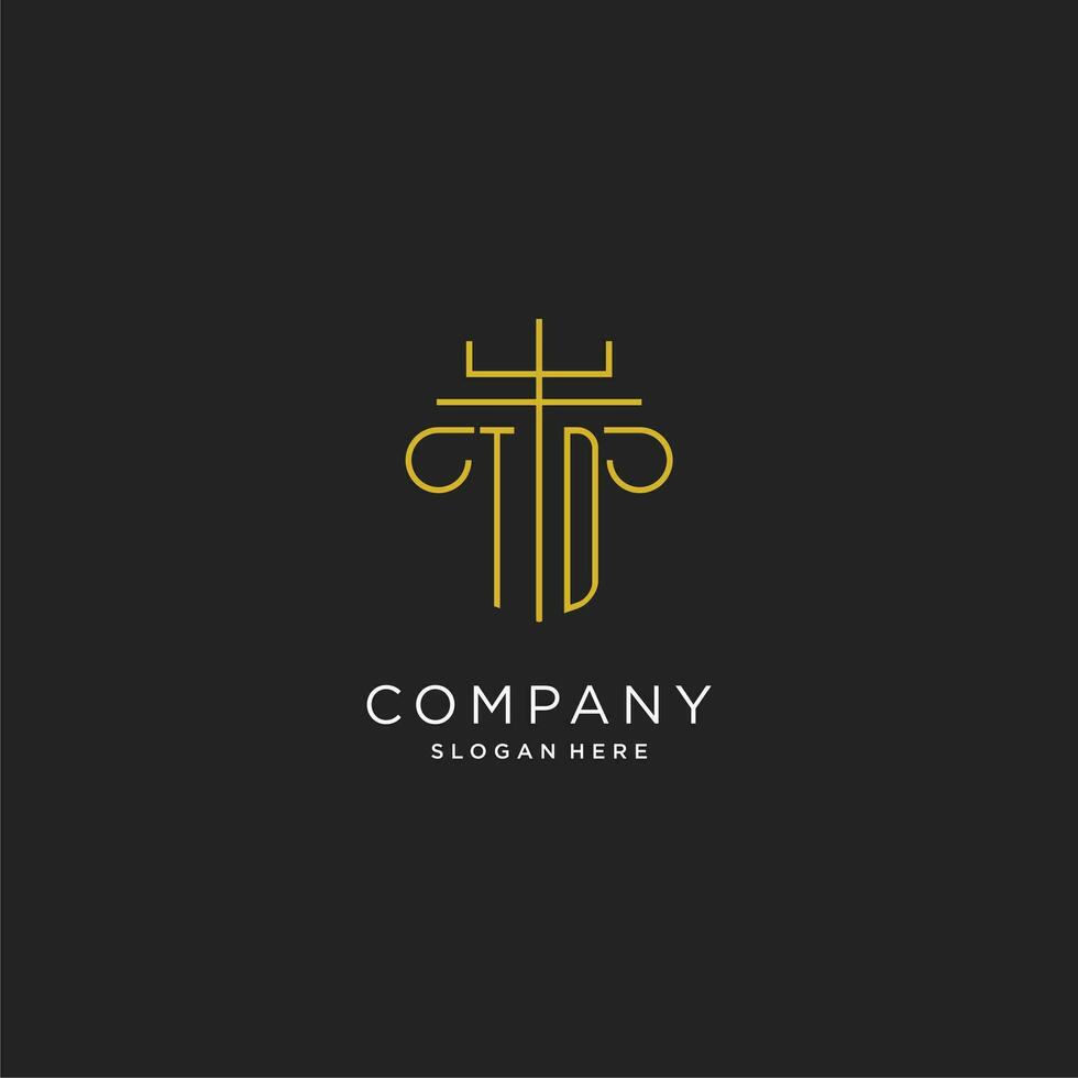 TD initial with monoline pillar logo style, luxury monogram logo design for legal firm vector