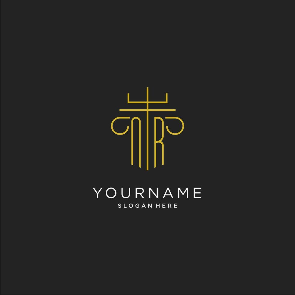 NR initial with monoline pillar logo style, luxury monogram logo design for legal firm vector