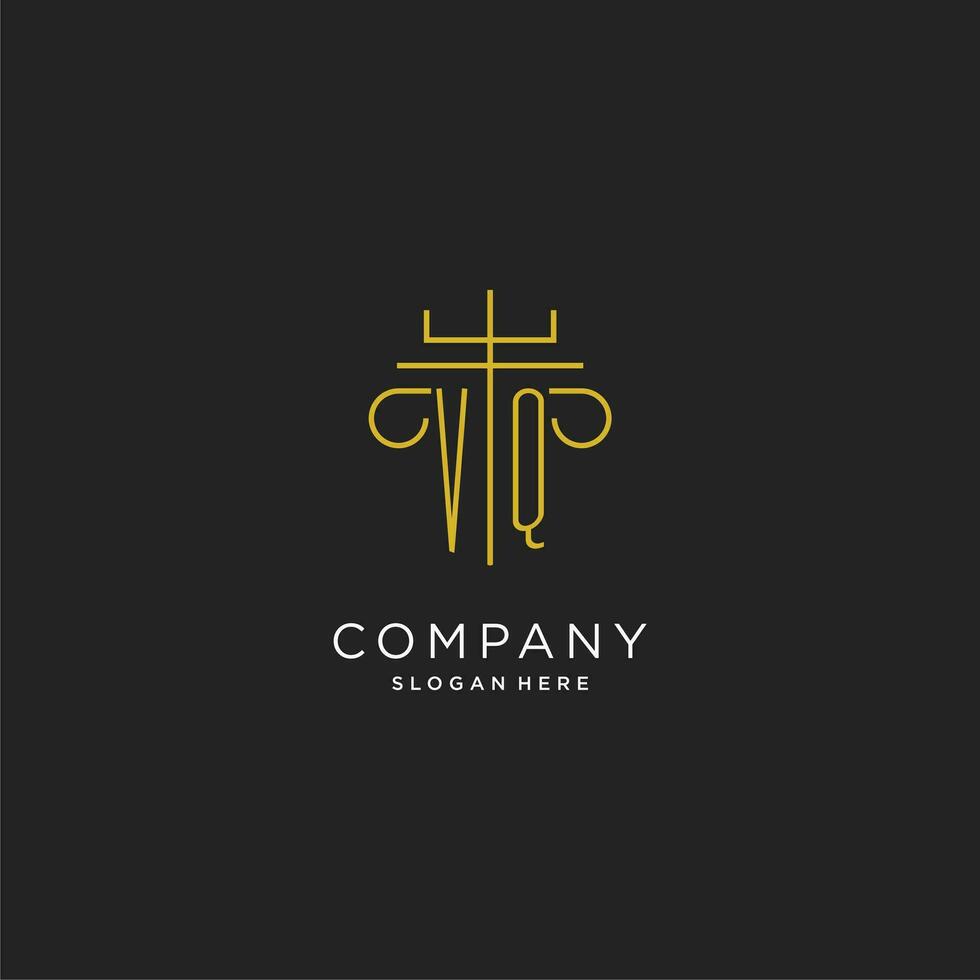 VQ initial with monoline pillar logo style, luxury monogram logo design for legal firm vector