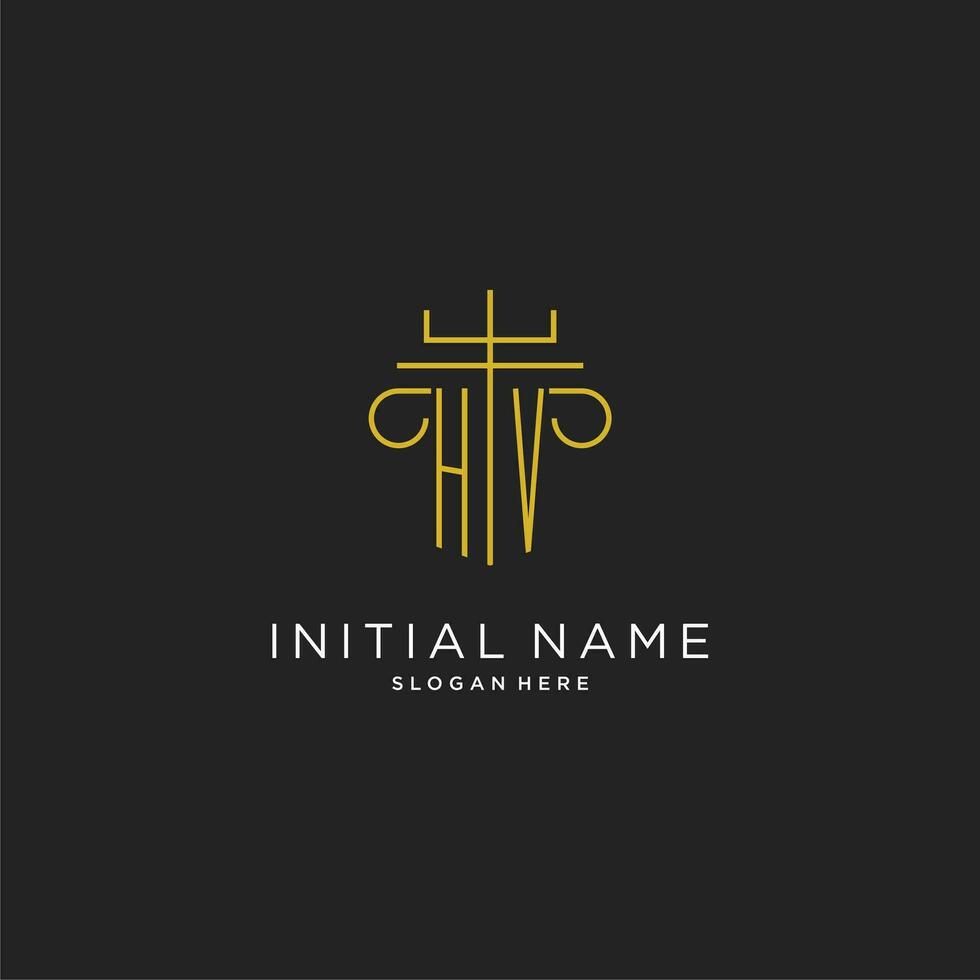 HV initial with monoline pillar logo style, luxury monogram logo design for legal firm vector