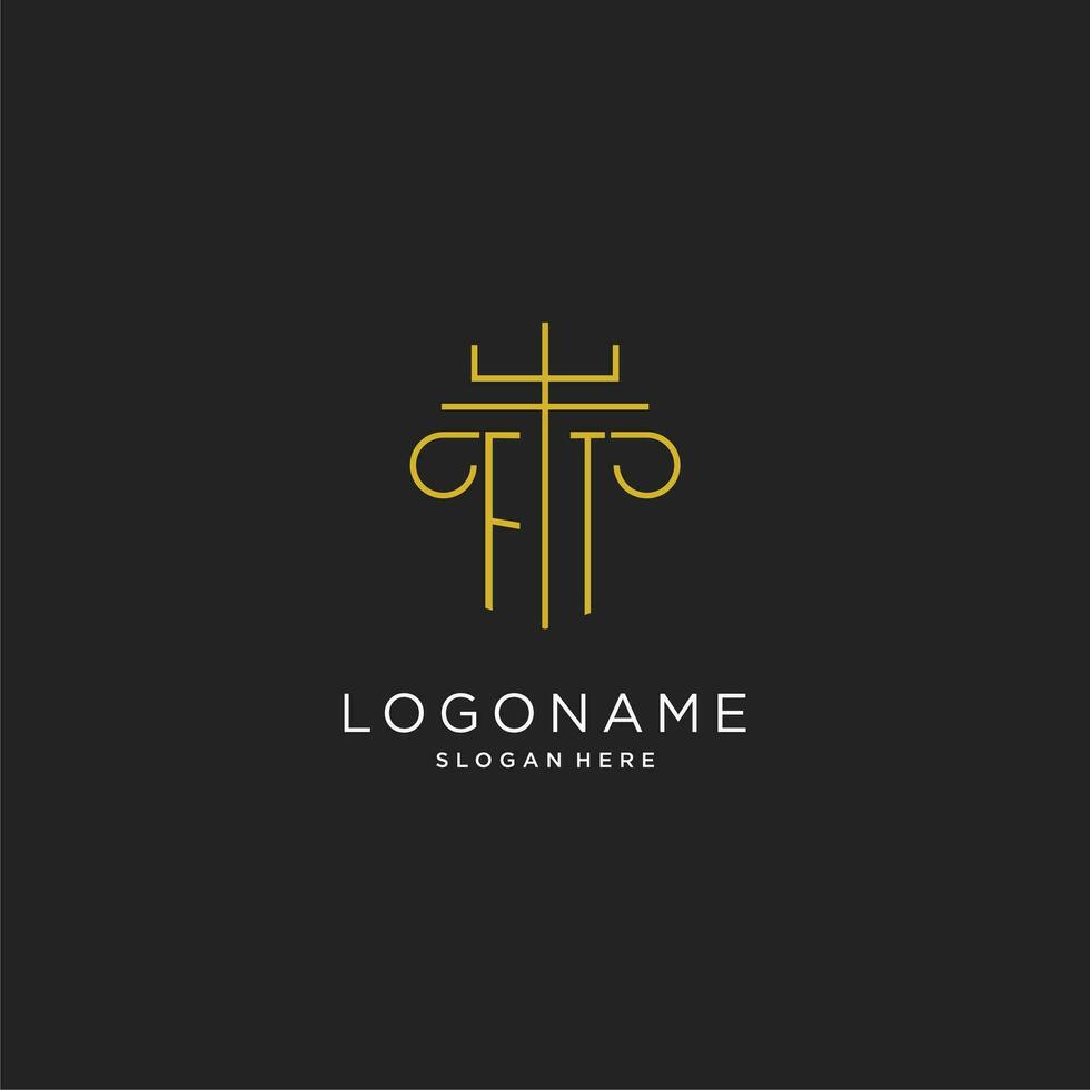 pie inicial con monoline pilar logo estilo, lujo monograma logo diseño para legal firma vector