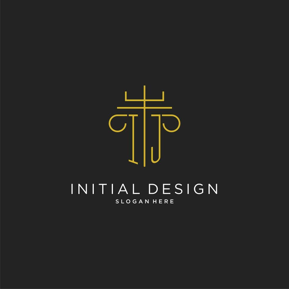 ij inicial con monoline pilar logo estilo, lujo monograma logo diseño para legal firma vector