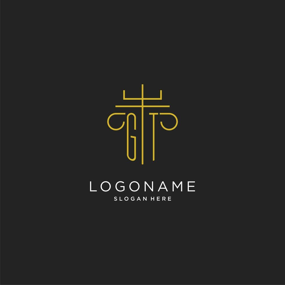 gt inicial con monoline pilar logo estilo, lujo monograma logo diseño para legal firma vector
