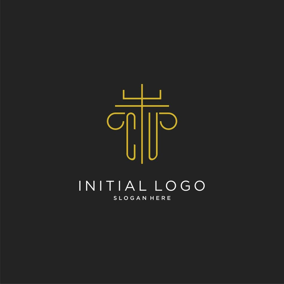 CU initial with monoline pillar logo style, luxury monogram logo design for legal firm vector