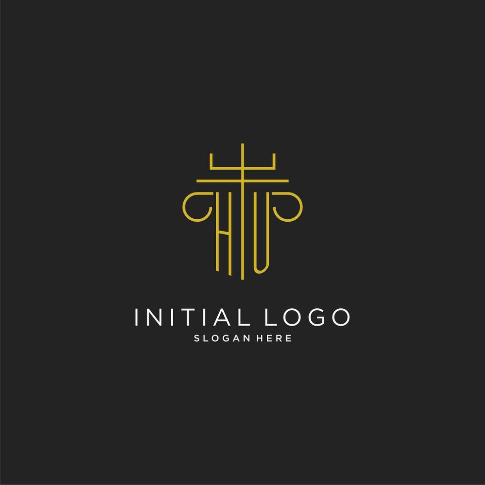 HU initial with monoline pillar logo style, luxury monogram logo design for legal firm vector