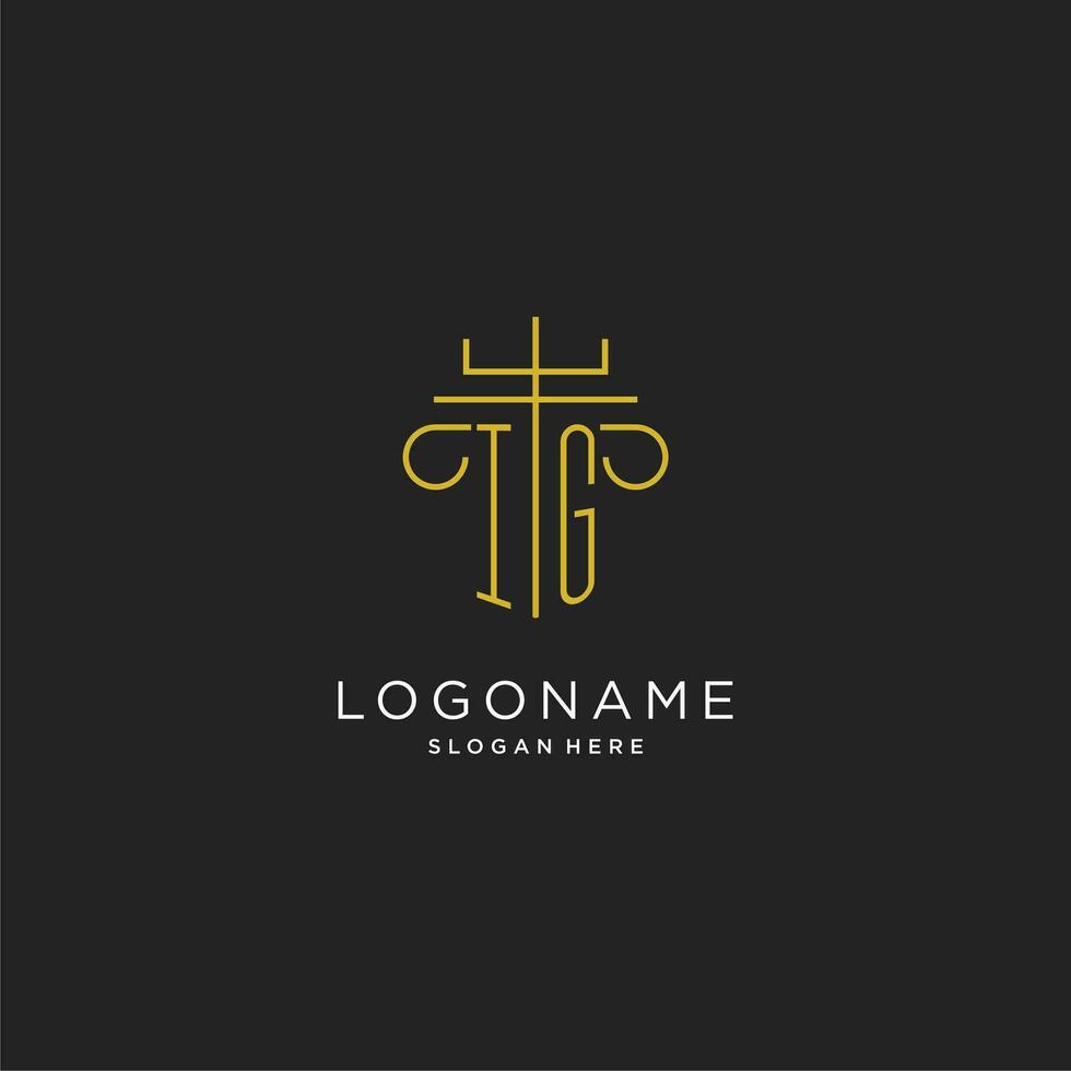 IG initial with monoline pillar logo style, luxury monogram logo design for legal firm vector