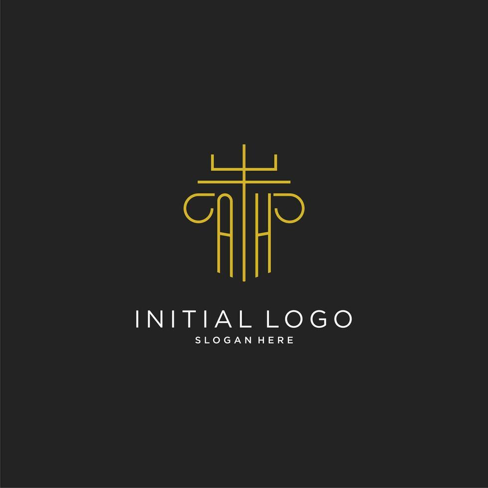 AH initial with monoline pillar logo style, luxury monogram logo design for legal firm vector