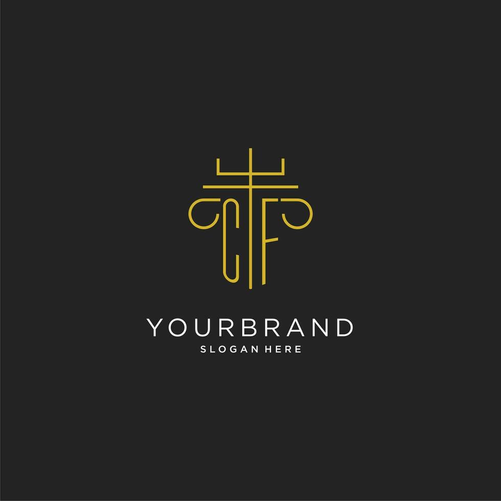 CF initial with monoline pillar logo style, luxury monogram logo design for legal firm vector