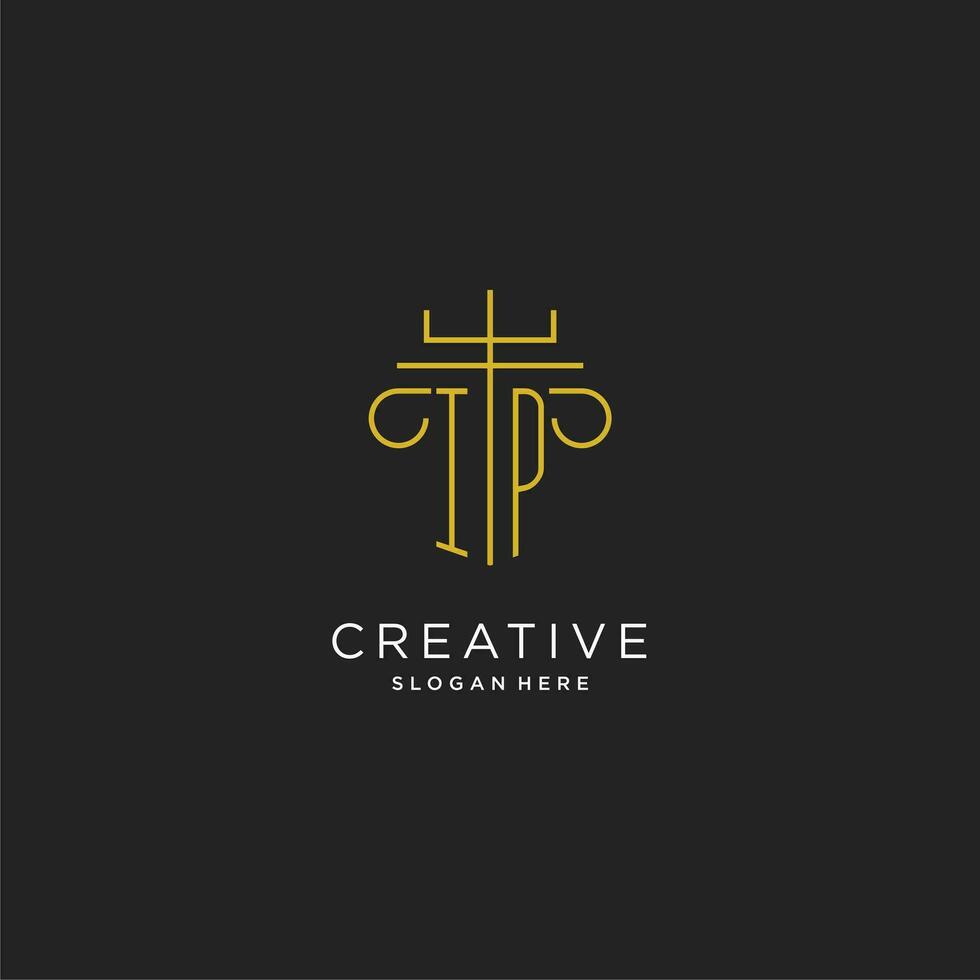 IP initial with monoline pillar logo style, luxury monogram logo design for legal firm vector