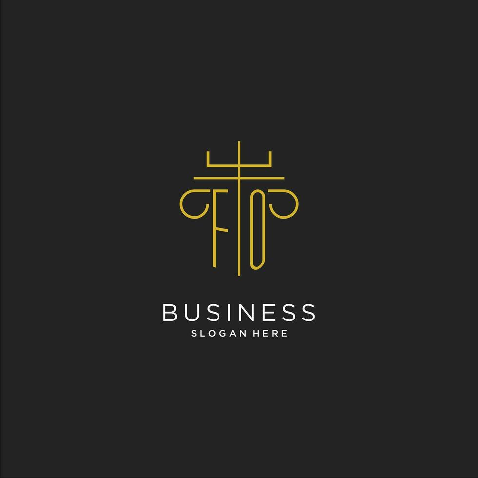 FO initial with monoline pillar logo style, luxury monogram logo design for legal firm vector