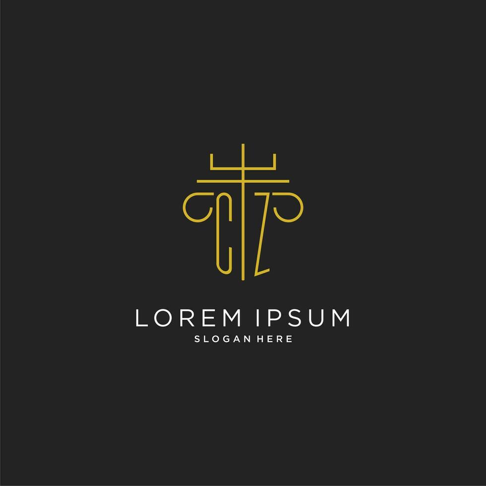 CZ initial with monoline pillar logo style, luxury monogram logo design for legal firm vector