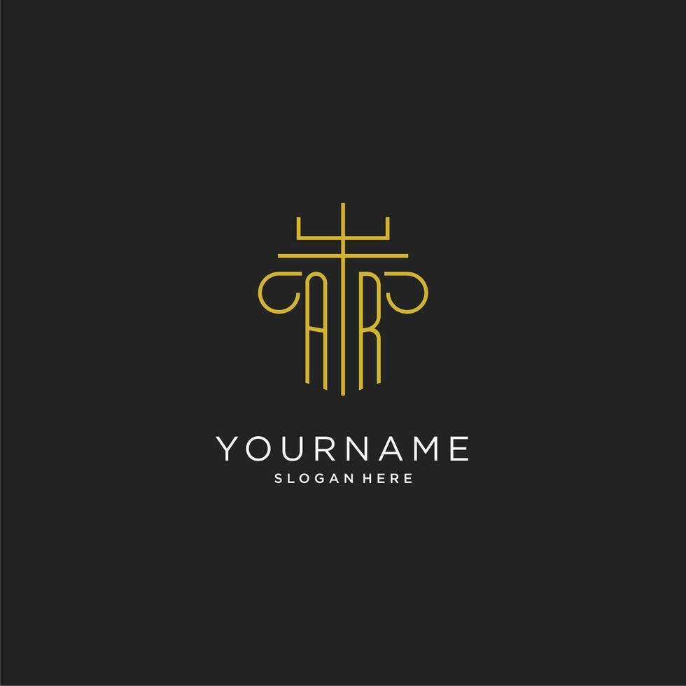 AR initial with monoline pillar logo style, luxury monogram logo design for legal firm vector