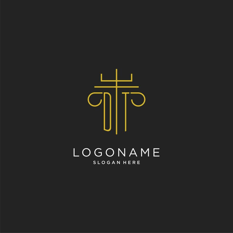 DT initial with monoline pillar logo style, luxury monogram logo design for legal firm vector