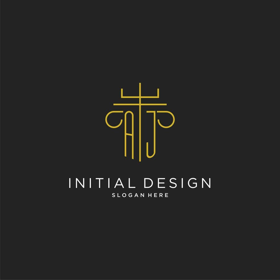 AJ initial with monoline pillar logo style, luxury monogram logo design for legal firm vector