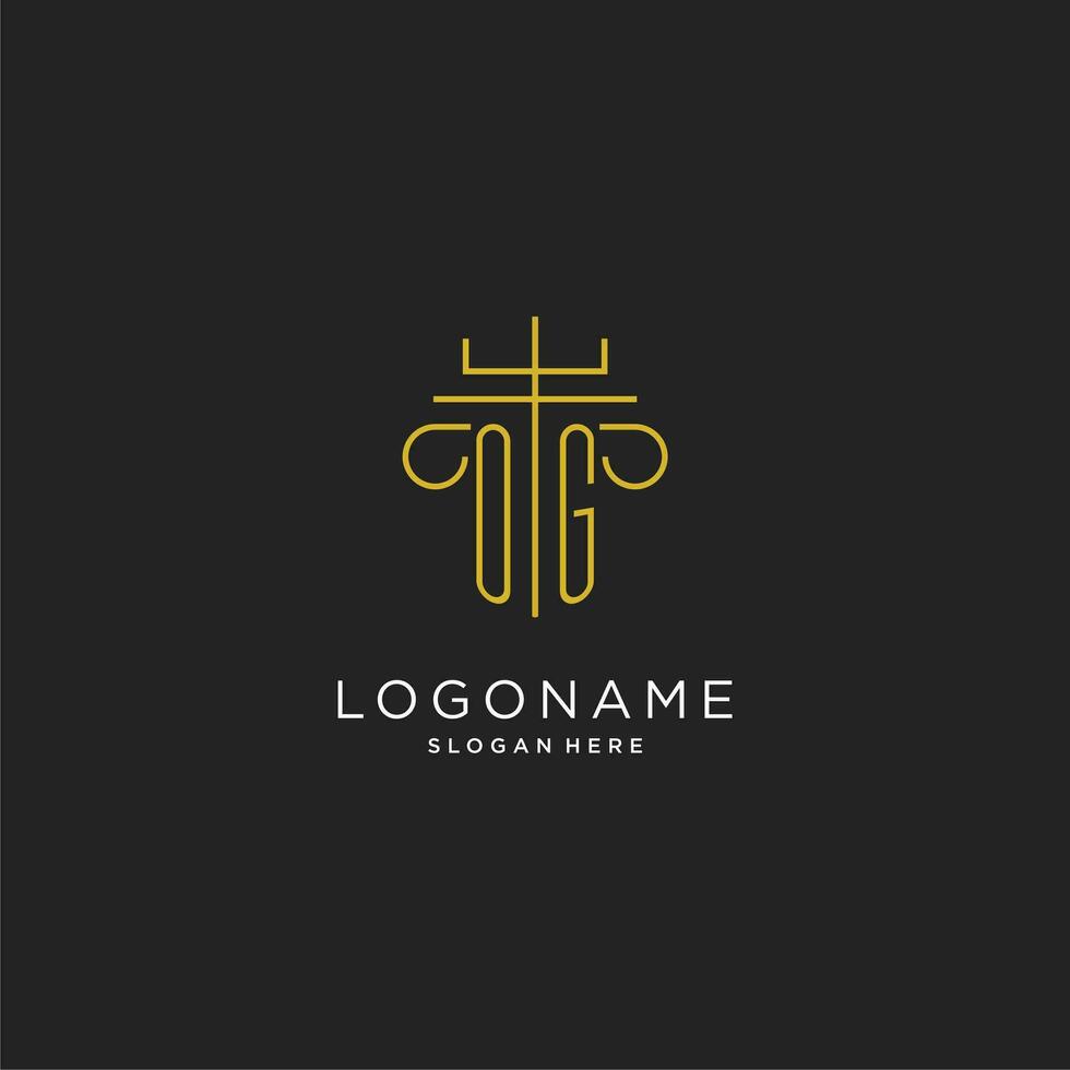 OG initial with monoline pillar logo style, luxury monogram logo design for legal firm vector