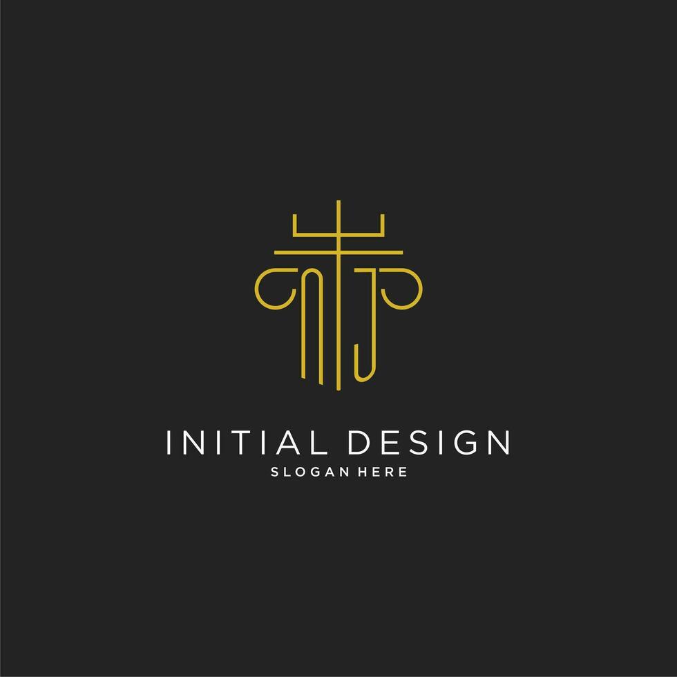 Nueva Jersey inicial con monoline pilar logo estilo, lujo monograma logo diseño para legal firma vector