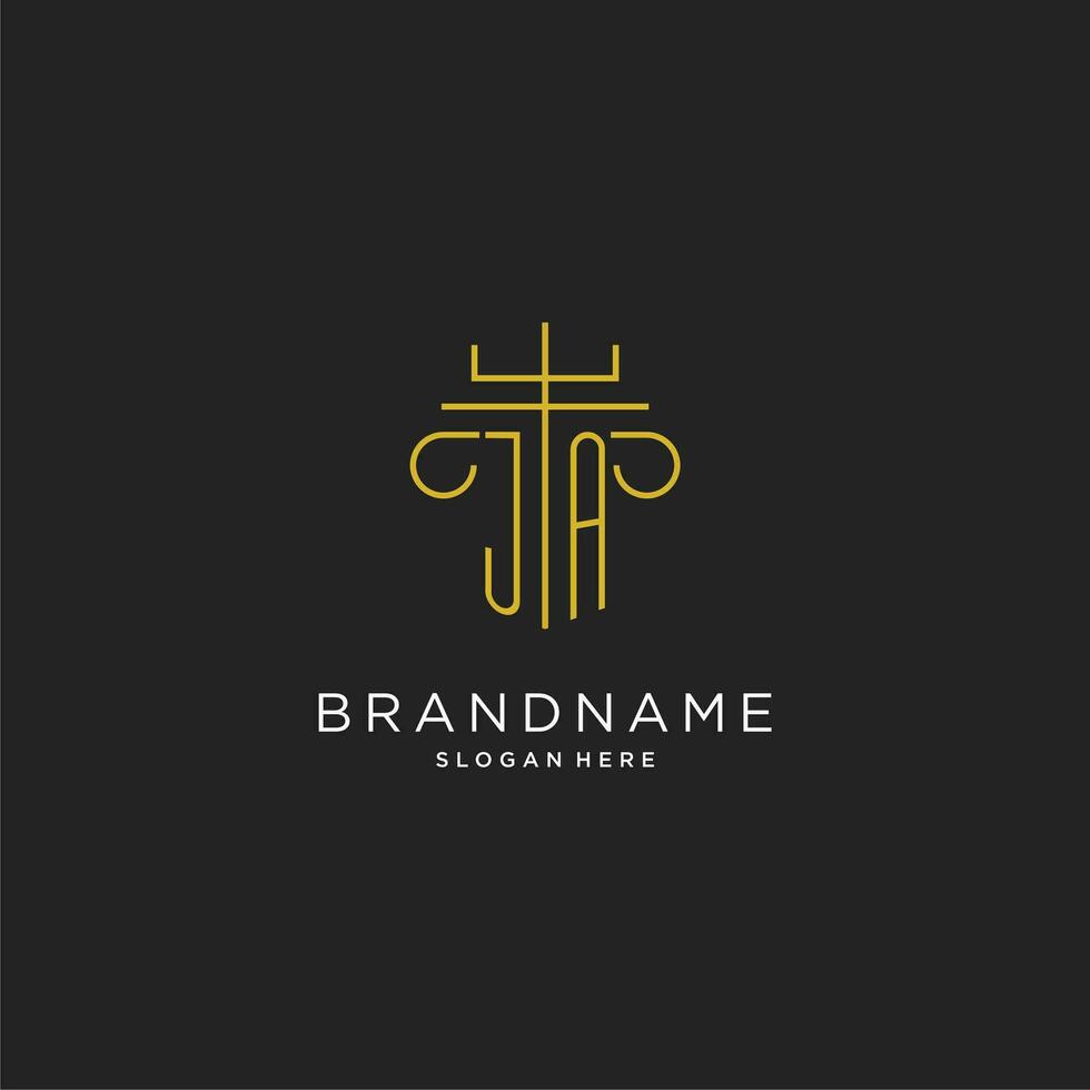 JA initial with monoline pillar logo style, luxury monogram logo design for legal firm vector