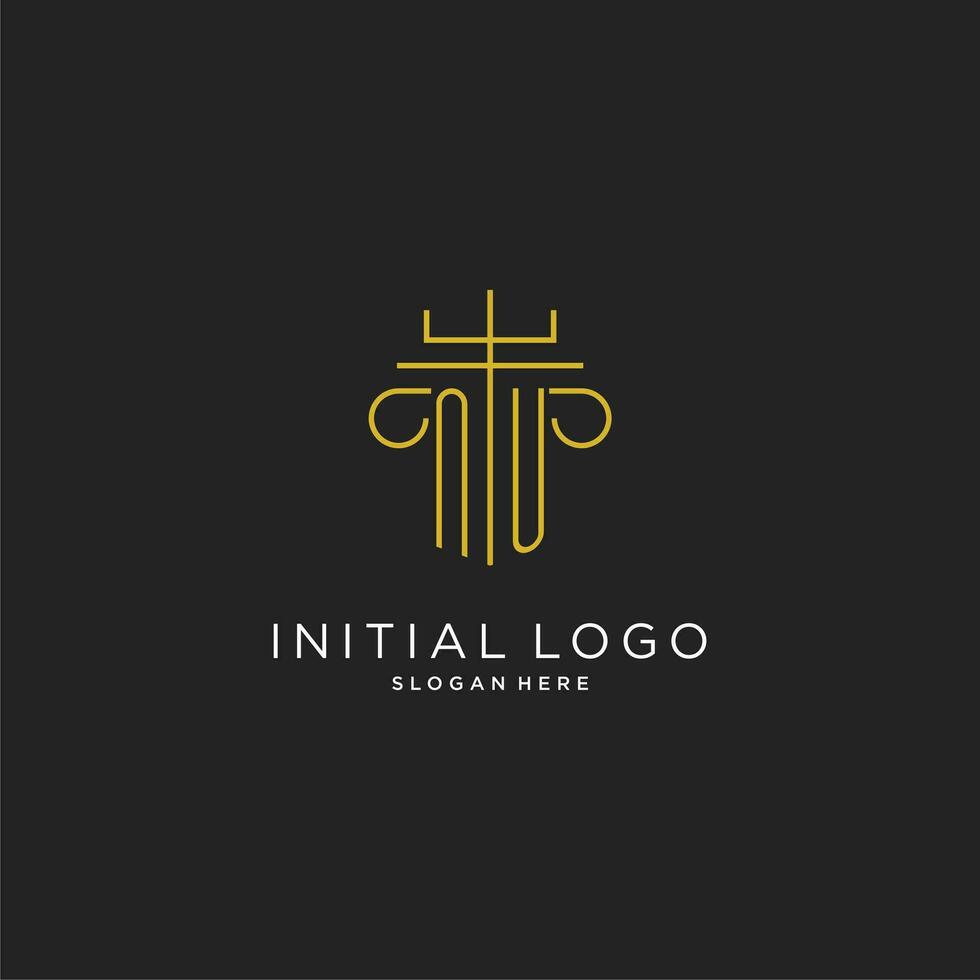 NU initial with monoline pillar logo style, luxury monogram logo design for legal firm vector