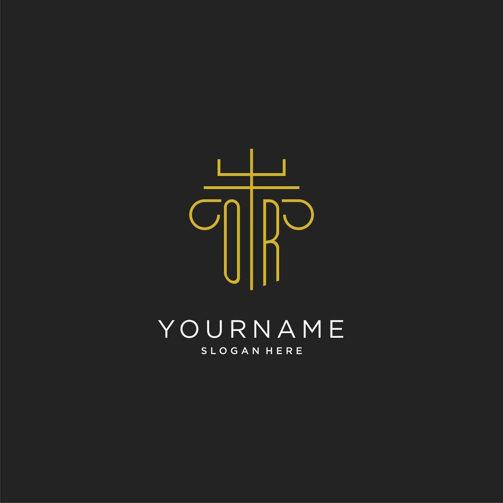 OR initial with monoline pillar logo style, luxury monogram logo design for legal firm vector