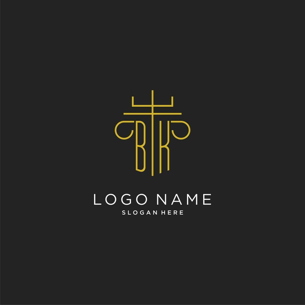 bk inicial con monoline pilar logo estilo, lujo monograma logo diseño para legal firma vector