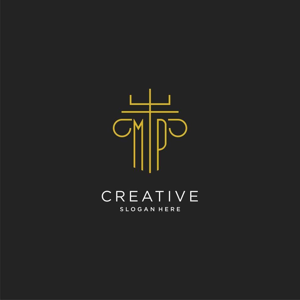 MP initial with monoline pillar logo style, luxury monogram logo design for legal firm vector