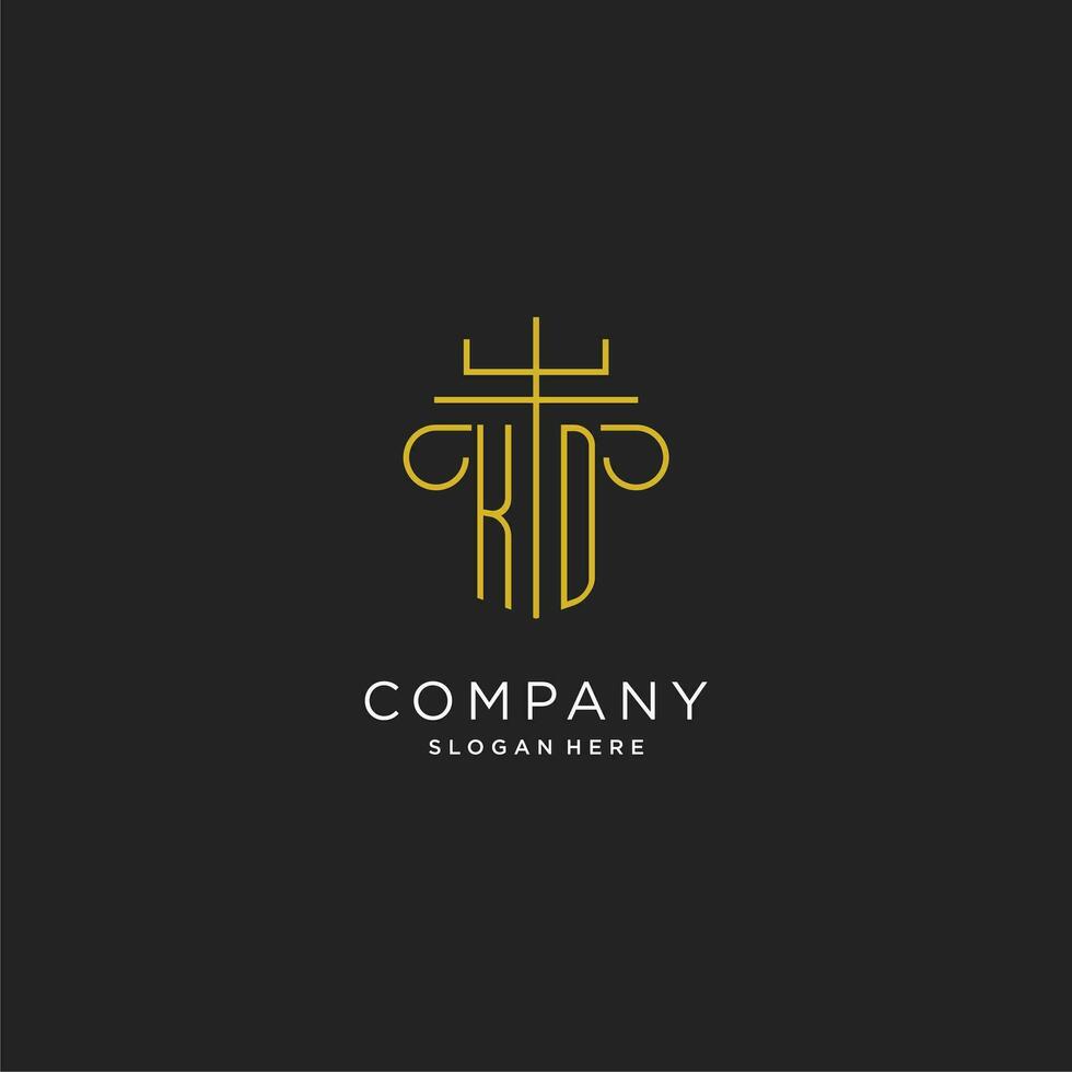 KD initial with monoline pillar logo style, luxury monogram logo design for legal firm vector