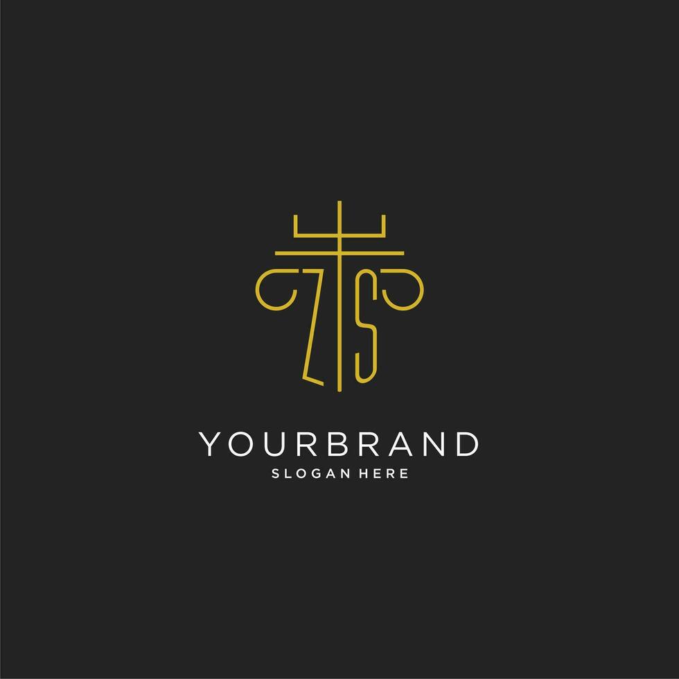 ZS initial with monoline pillar logo style, luxury monogram logo design for legal firm vector