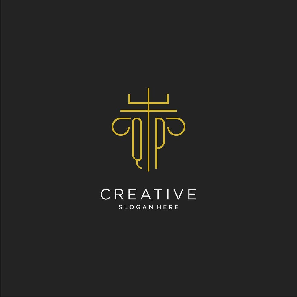 QP initial with monoline pillar logo style, luxury monogram logo design for legal firm vector