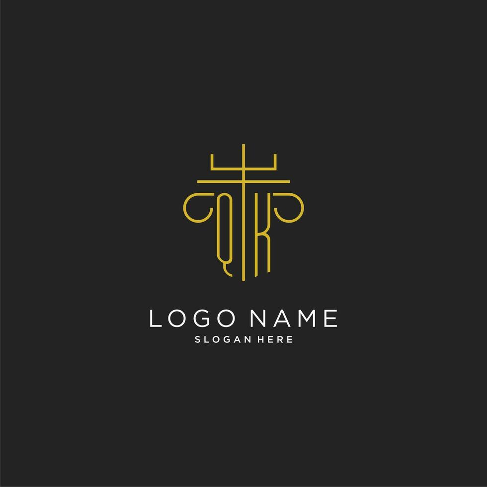 QK initial with monoline pillar logo style, luxury monogram logo design for legal firm vector