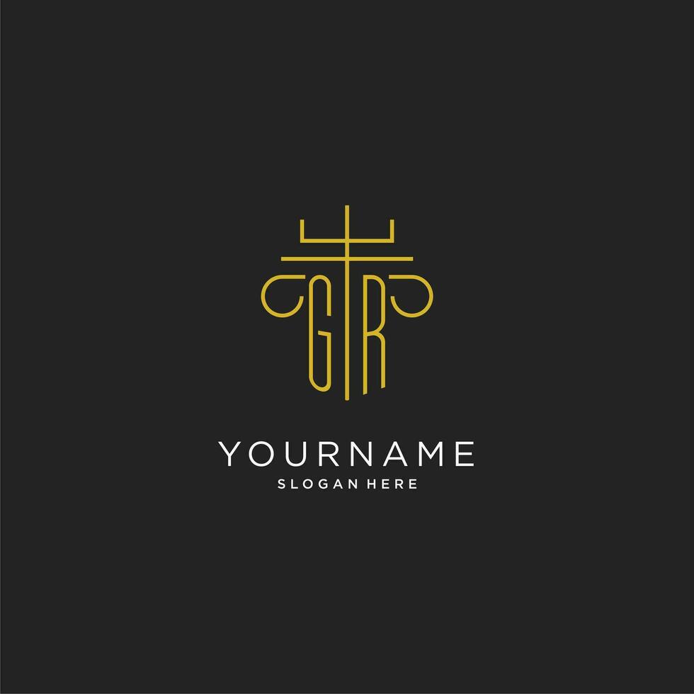 GR initial with monoline pillar logo style, luxury monogram logo design for legal firm vector