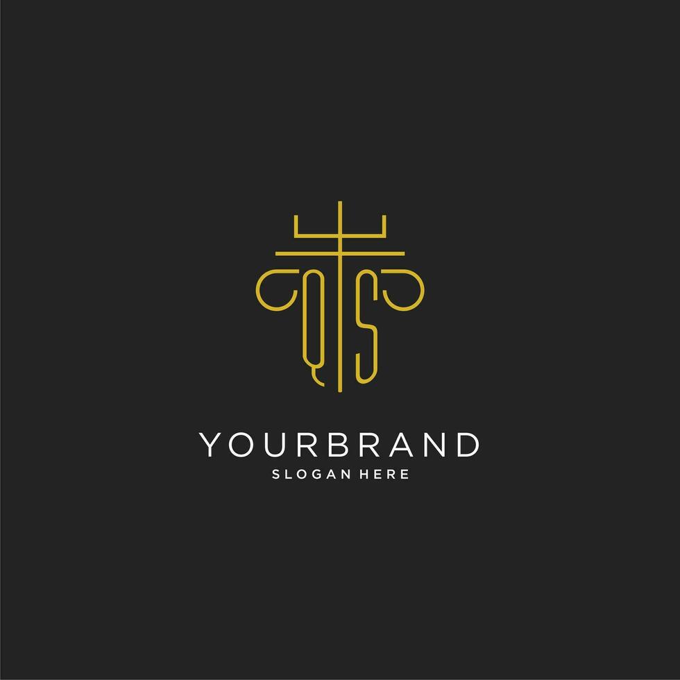 QS initial with monoline pillar logo style, luxury monogram logo design for legal firm vector